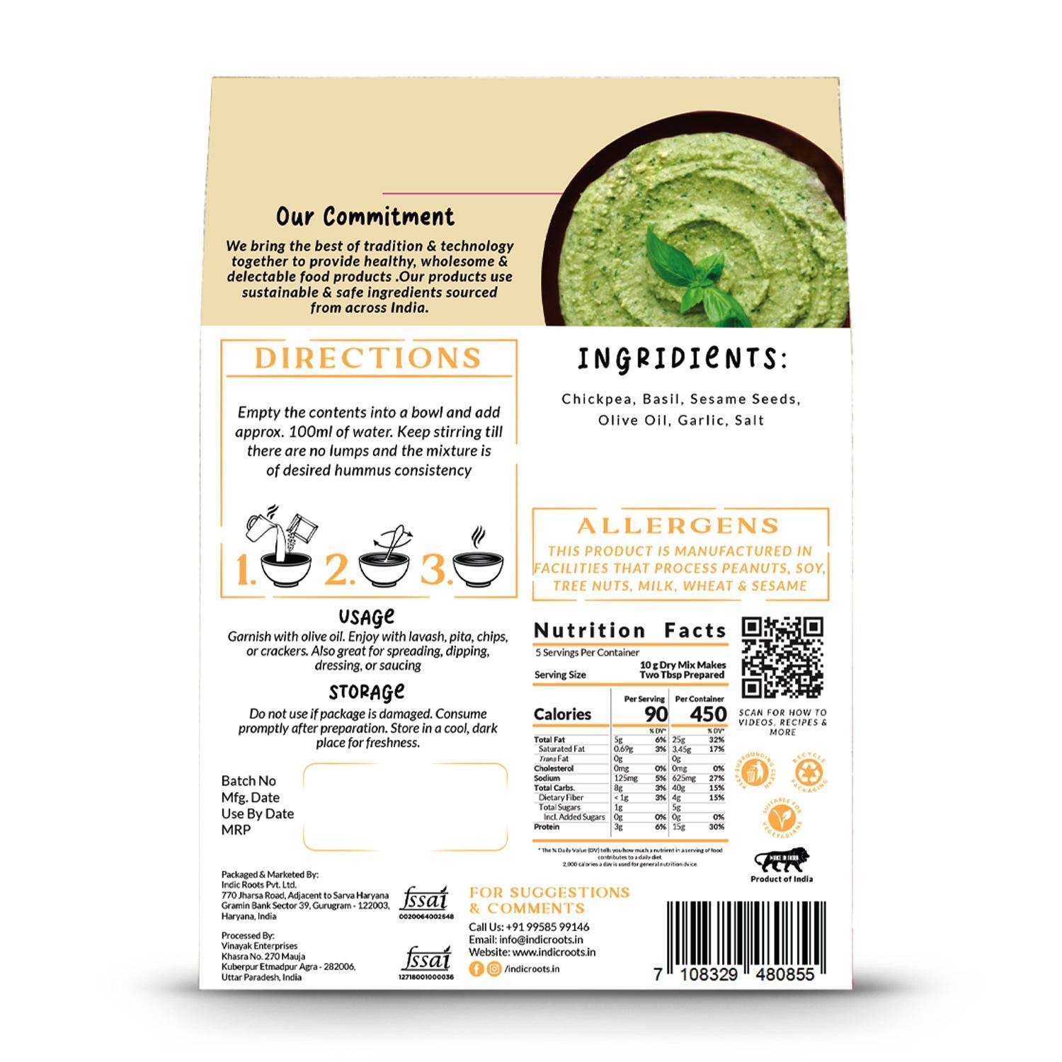 Basil Hummus - Indic Roots (Formerly Organic Roots)