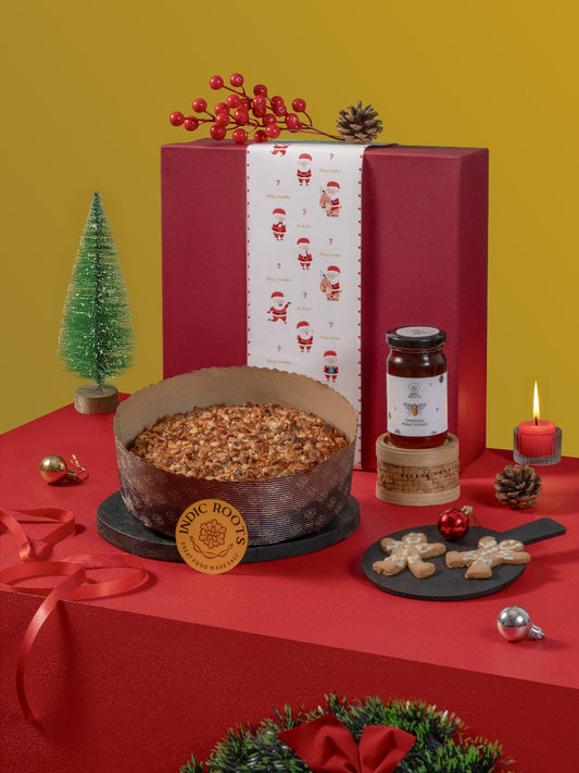 Christmas Hamper | 1kg Whole Wheat Eggless Plum Cake + Organic Raw Honey + Gingerbread Cookies
