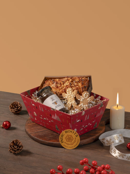 Christmas Hamper | 500gm Whole Wheat Eggless Plum Cake + Organic Raw Honey + Gingerbread Cookies