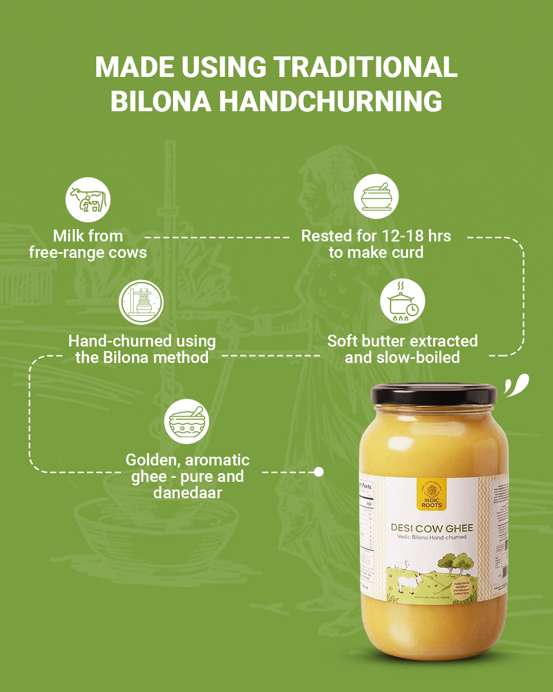 Hand-churned Desi Bilona Ghee - Made from Organic Cow’s Milk - Indic Roots