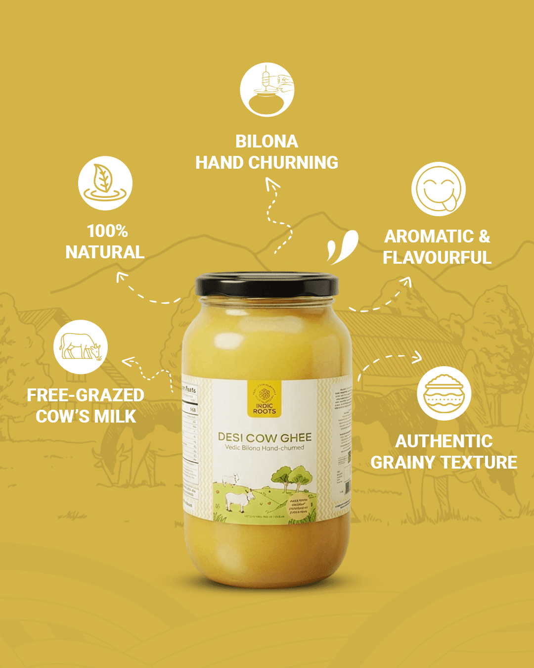 Hand-churned Desi Bilona Ghee - Made from Organic Cow’s Milk - Indic Roots